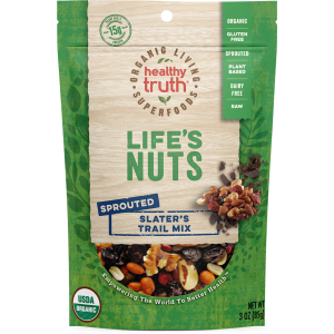 The front of a package of Life’s Nuts Slater’s Trail Mix