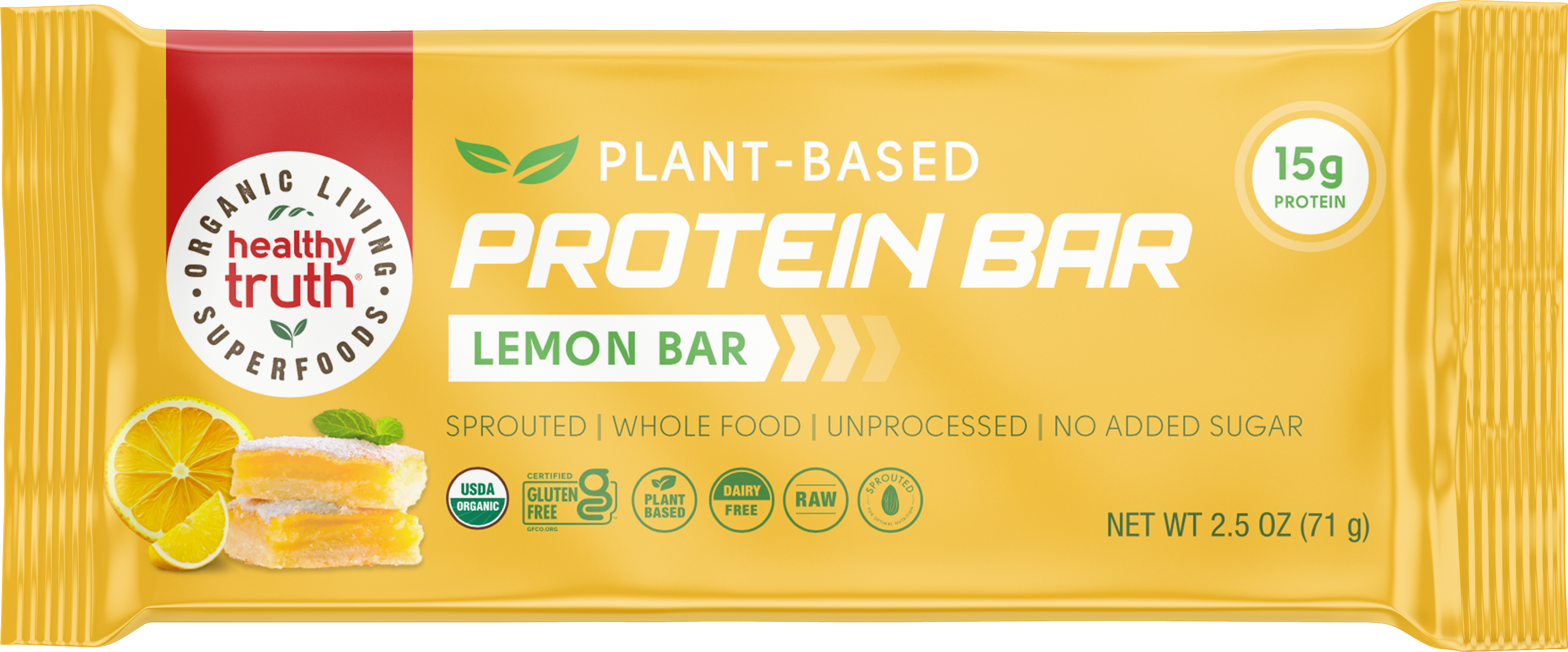 The exterior packaging of a lemon sprouted protein bar